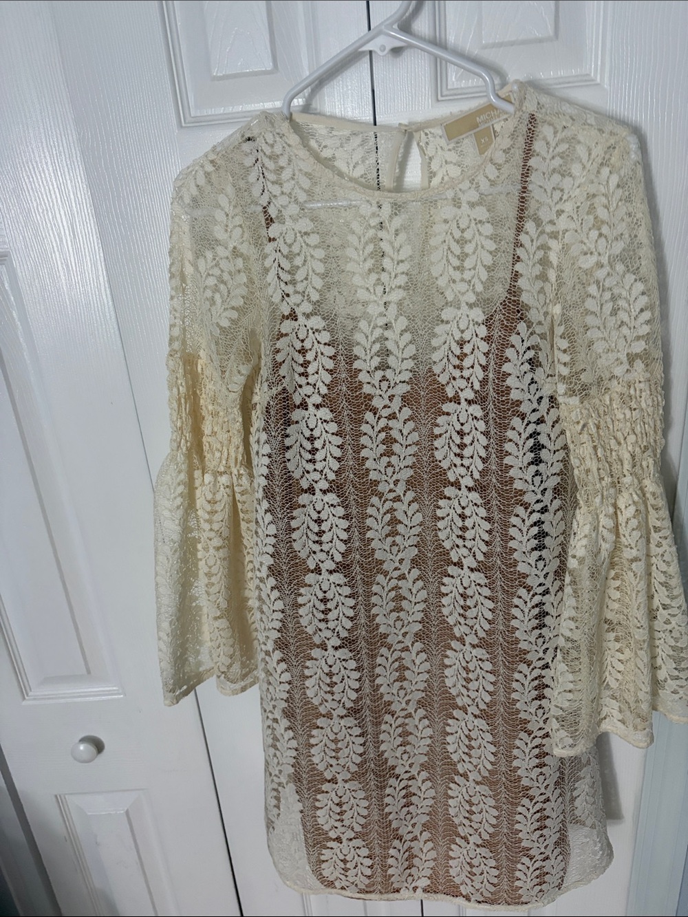 Michael Kors Cream Lace Long-Sleeve Shift Dress